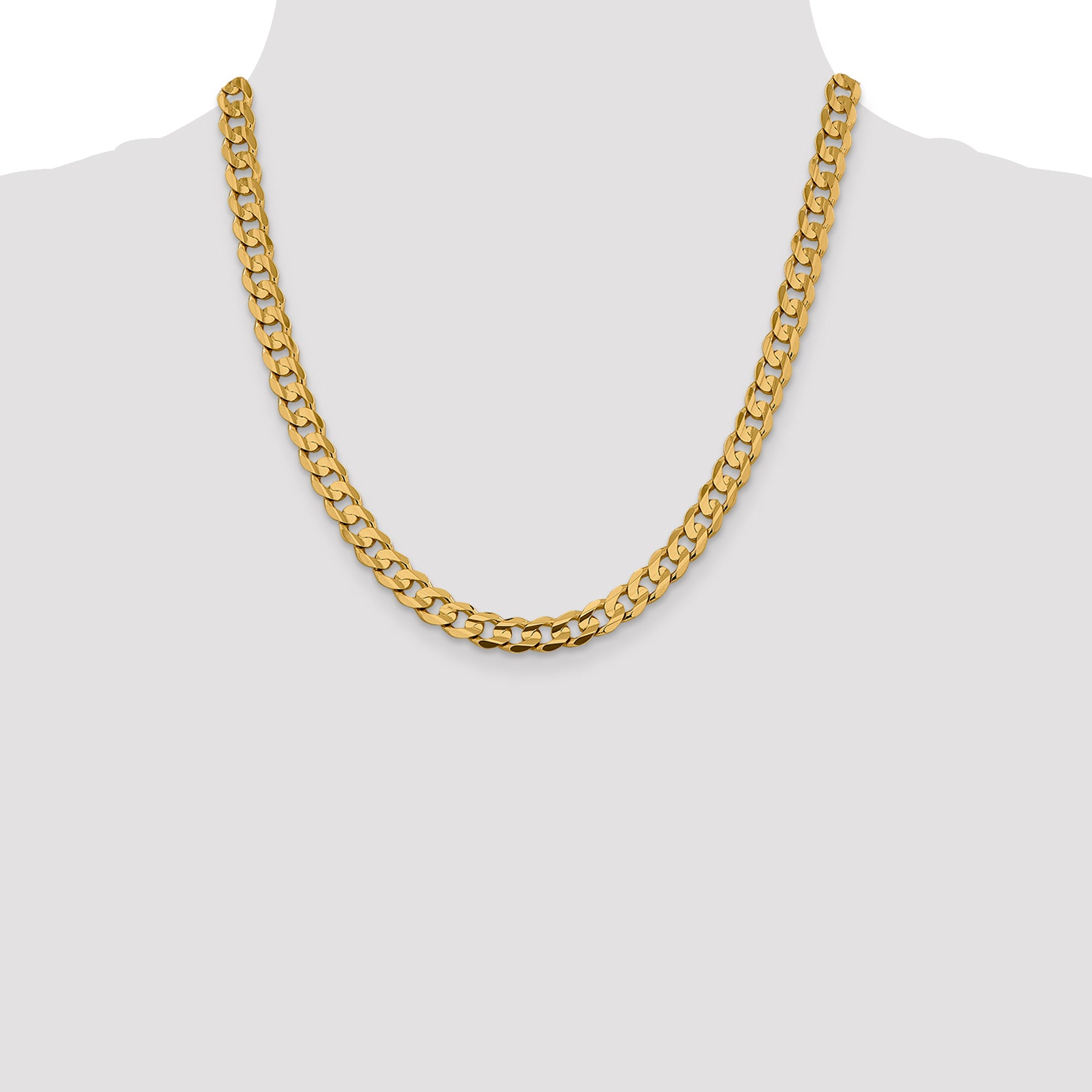 14K 20 inch 7.5mm Open Concave Curb with Lobster Clasp Chain