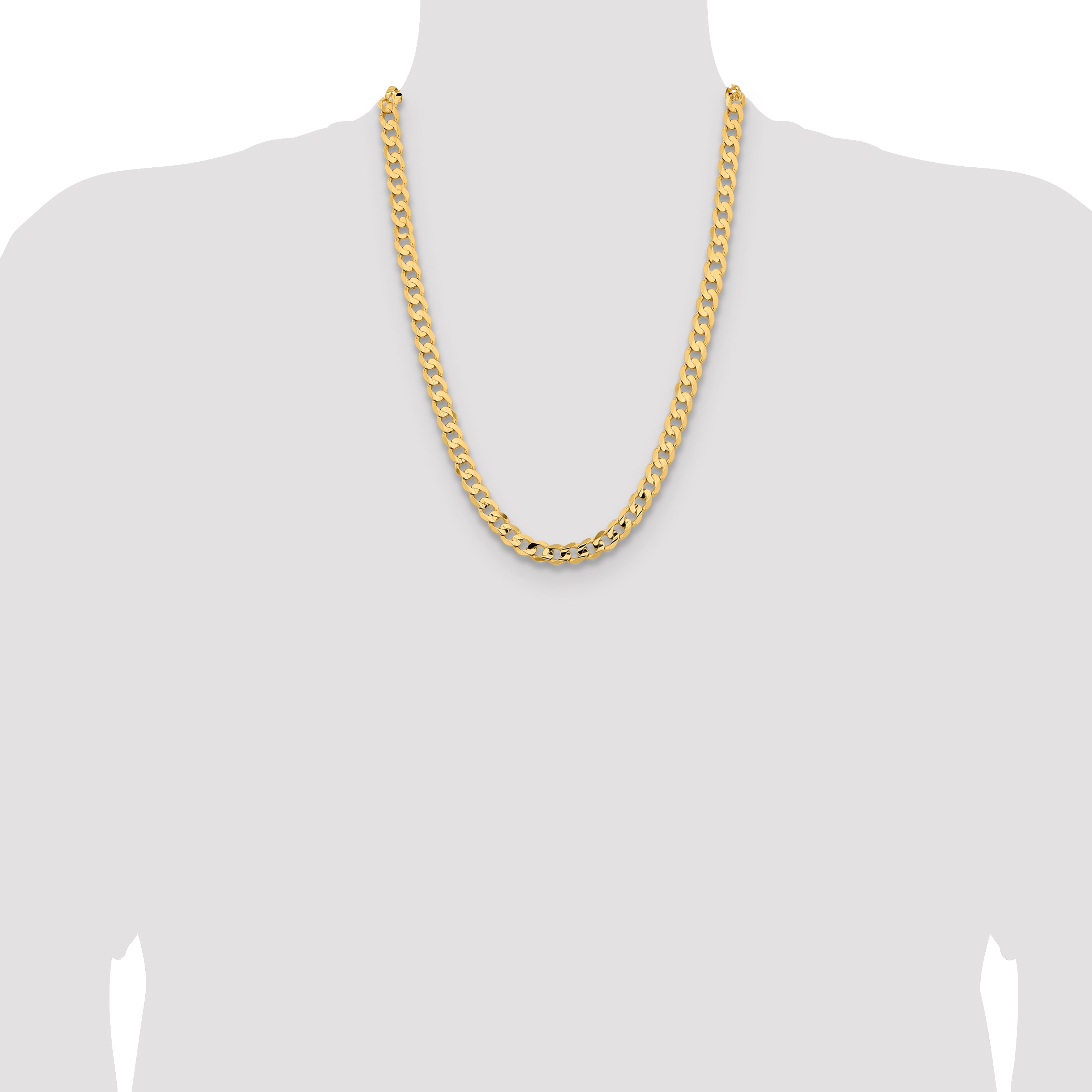 14K 24 inch 8.5mm Open Concave Curb with Lobster Clasp Chain