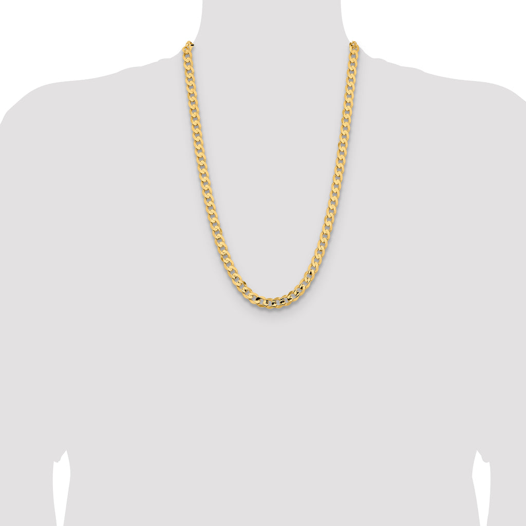 14K 26 inch 8.5mm Open Concave Curb with Lobster Clasp Chain