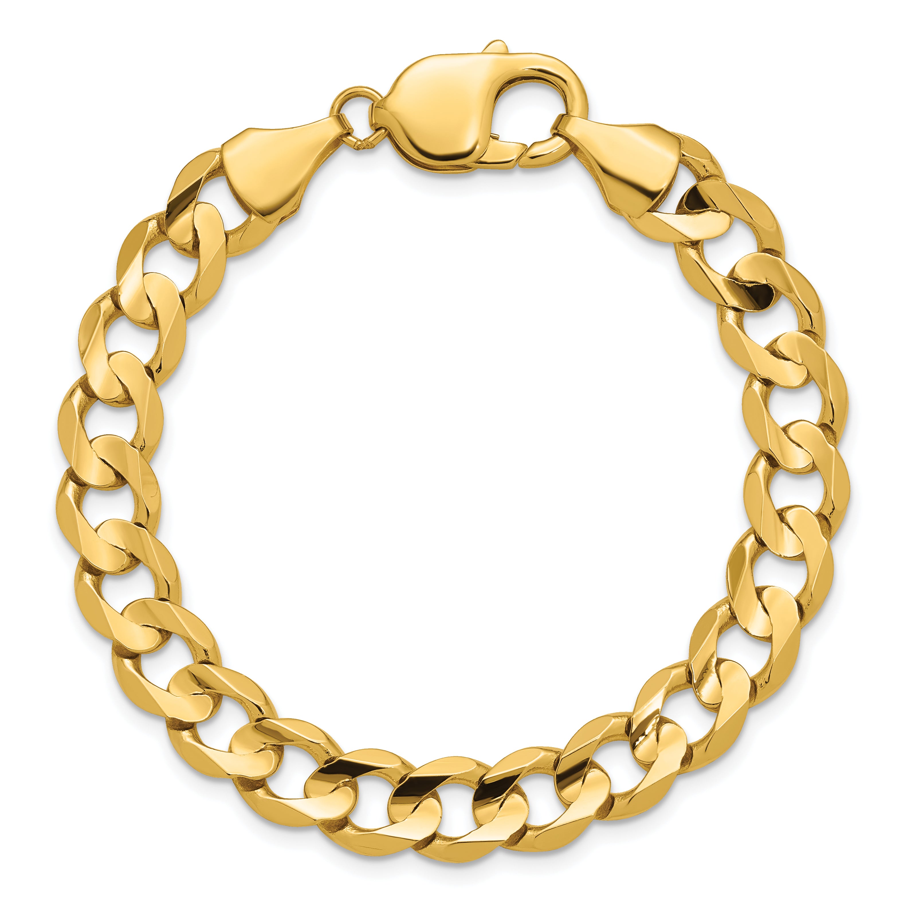14K 8 inch 8.5mm Open Concave Curb with Lobster Clasp Bracelet