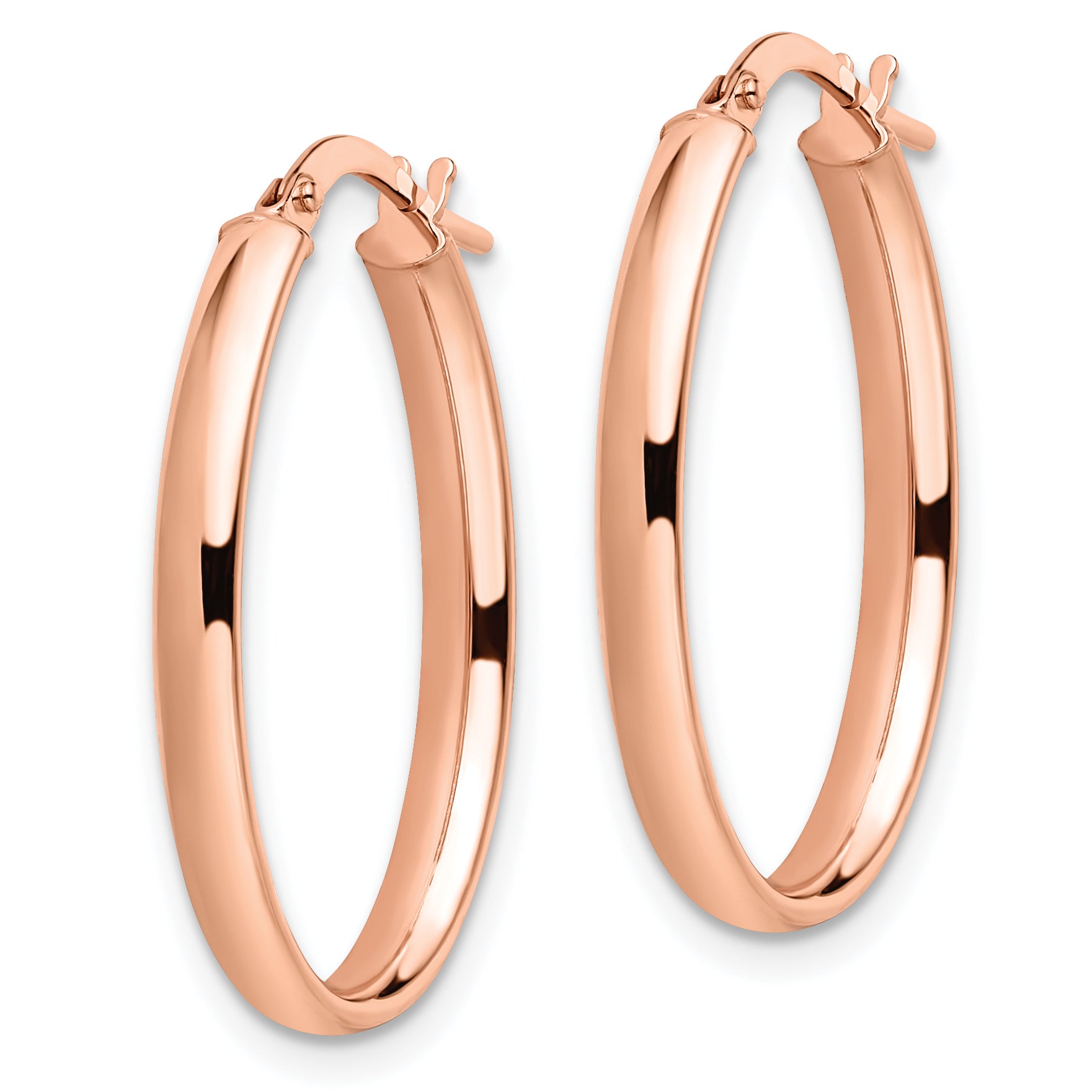 14K Rose Gold Polished Oval Hoop Earrings Secondary image