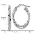 14K White Gold Polished Textured Oval Hoop Earrings