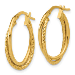 14K Gold Polished Textured Oval Hoop Earrings