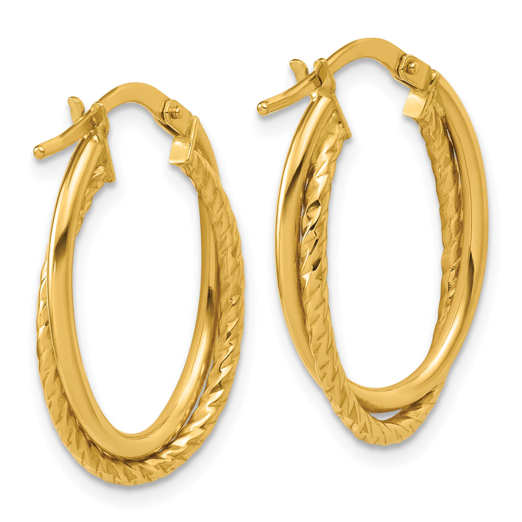 14K Gold Polished Textured Oval Hoop Earrings