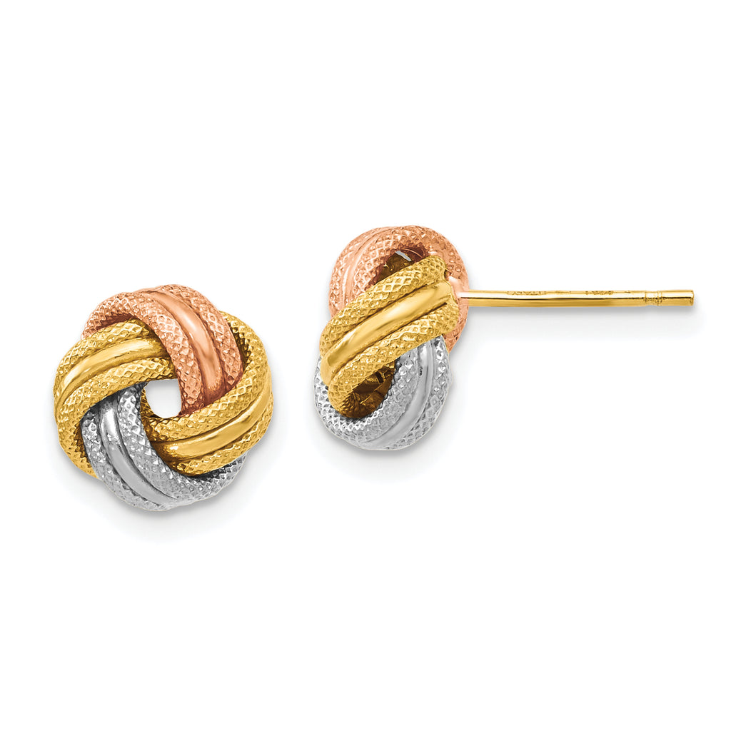 14K with White and Rose Rhodium Knot Polished D/C Post Earrings