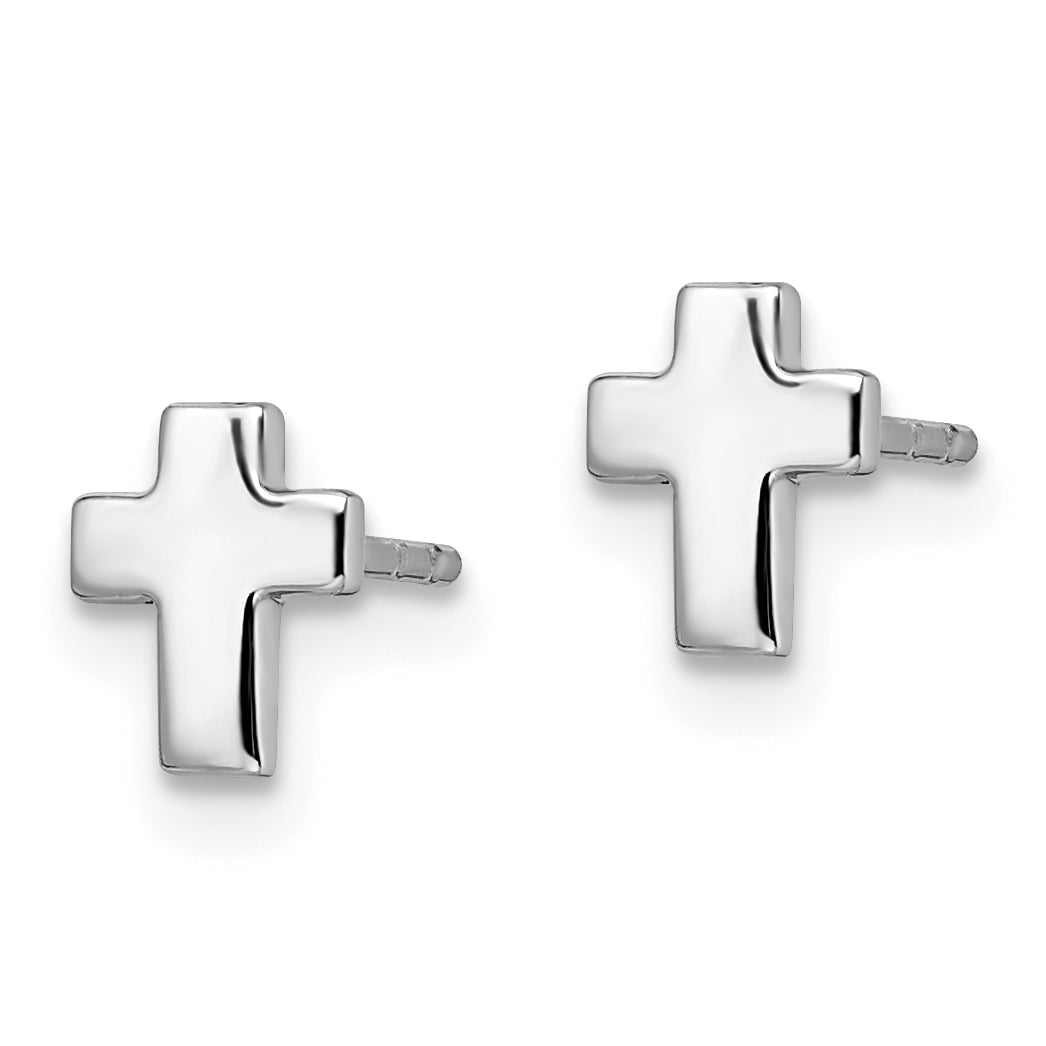 14K White Gold Polished Cross Post Earrings Secondary image