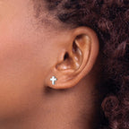Cross Stud Earrings in 14K White Gold, 5x6.5mm - Sophia Jewelers