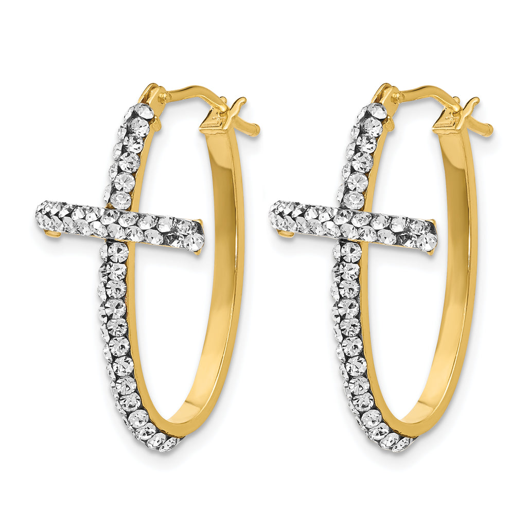 14K Crystals Polished Cross Hoop Earrings