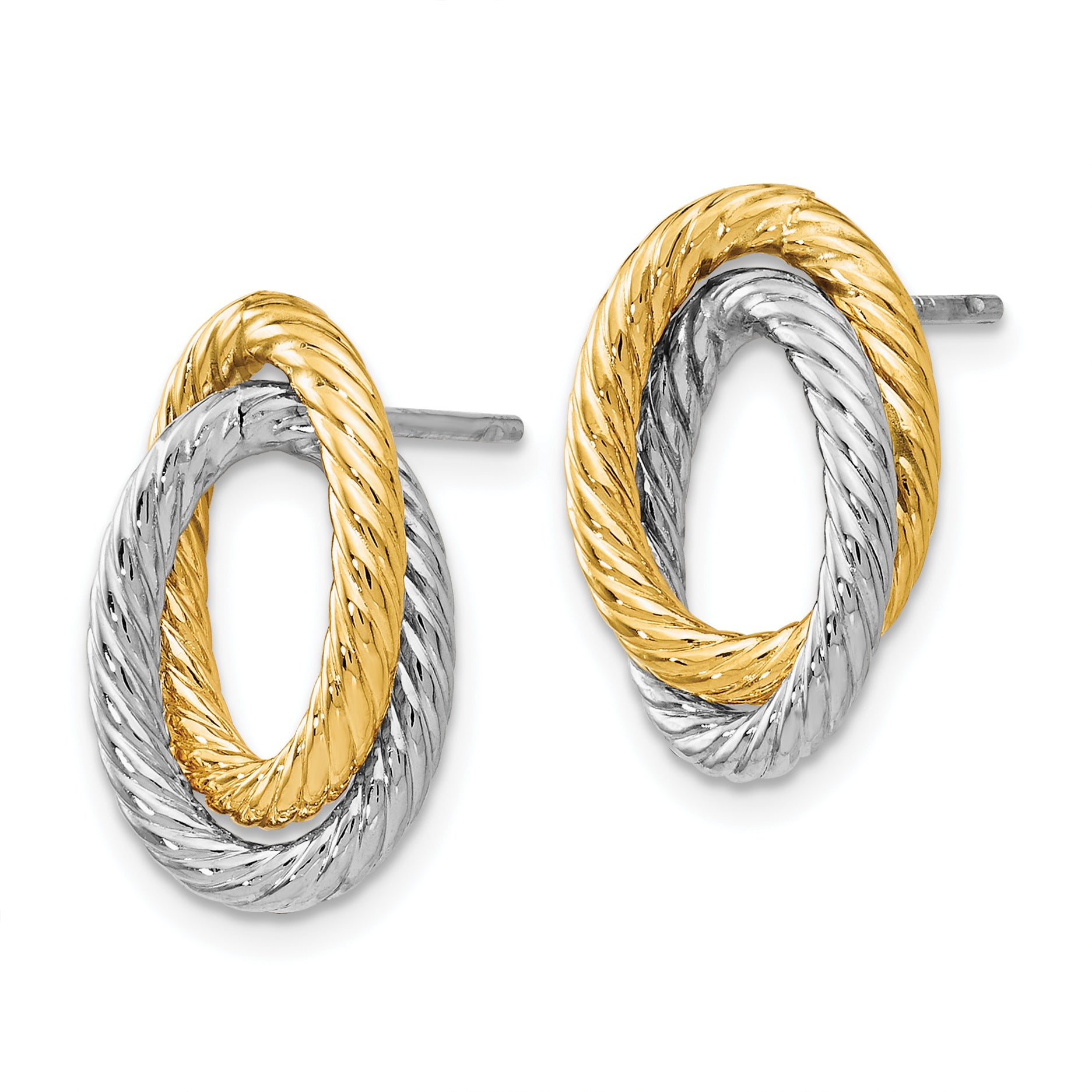 14K w/ White Rhodium Fancy Twisted Oval Post Earrings