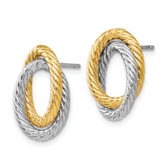 14K w/ White Rhodium Fancy Twisted Oval Post Earrings