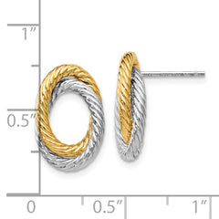 14K w/ White Rhodium Fancy Twisted Oval Post Earrings