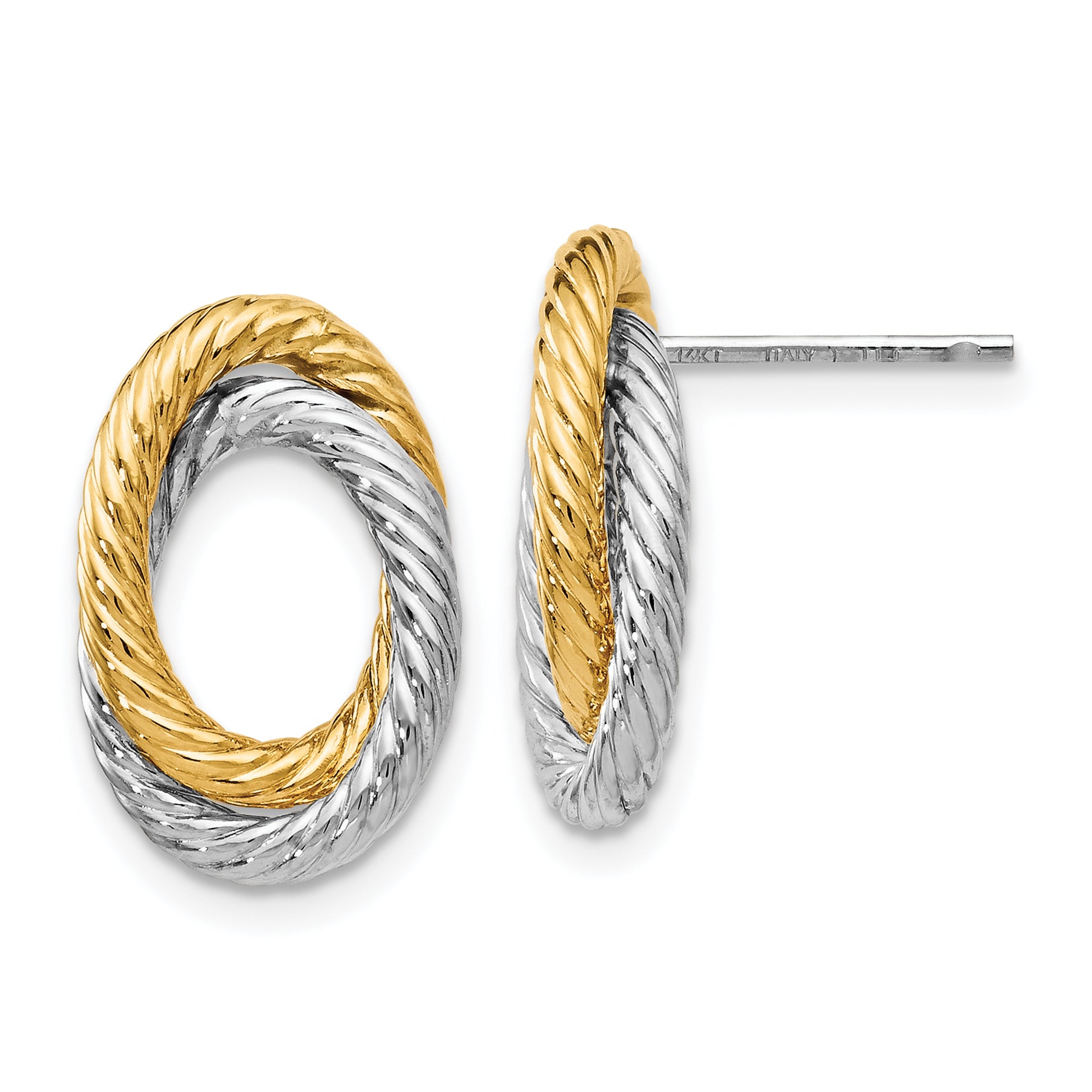 14K w/ White Rhodium Fancy Twisted Oval Post Earrings Main image