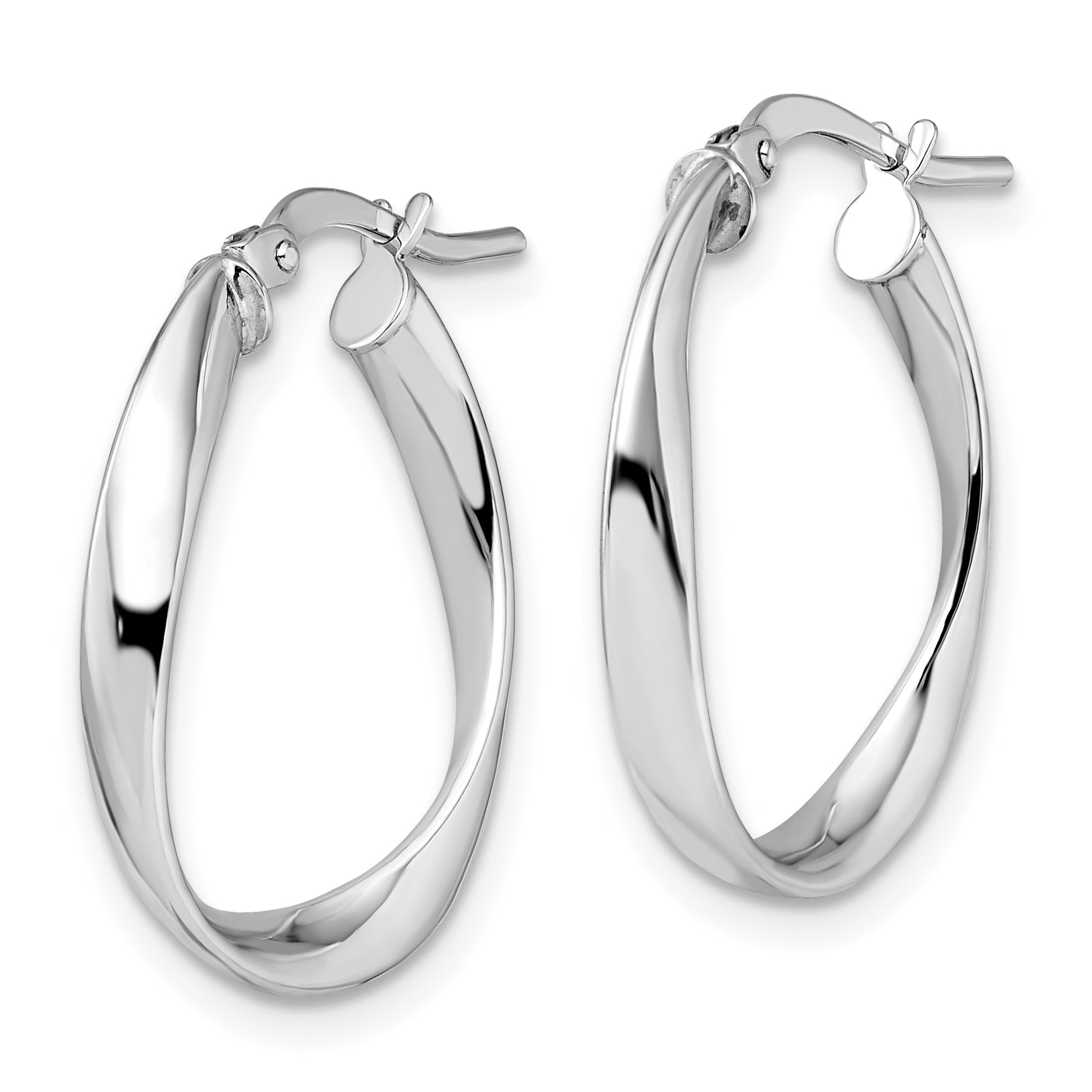 14K with White Rhodium Plating Polished Hoop Earrings