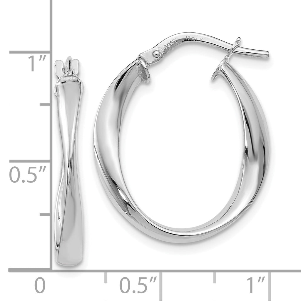 14K with White Rhodium Plating Polished Hoop Earrings