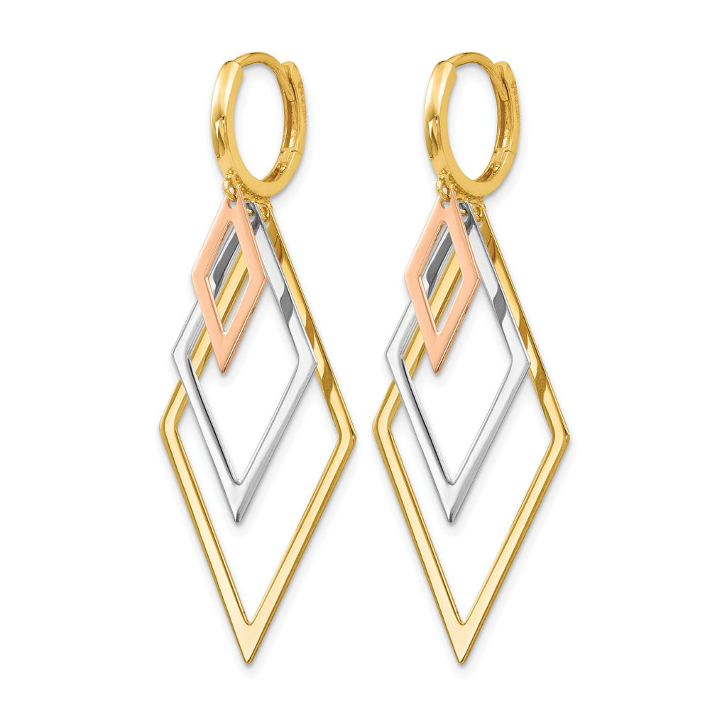Tri-Color Hoop Dangle Earrings in 14K Tri-Color Gold, 44mm Textured - Sophia Jewelers