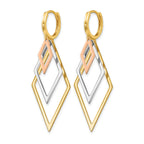Tri-Color Hoop Dangle Earrings in 14K Tri-Color Gold, 44mm Textured - Sophia Jewelers