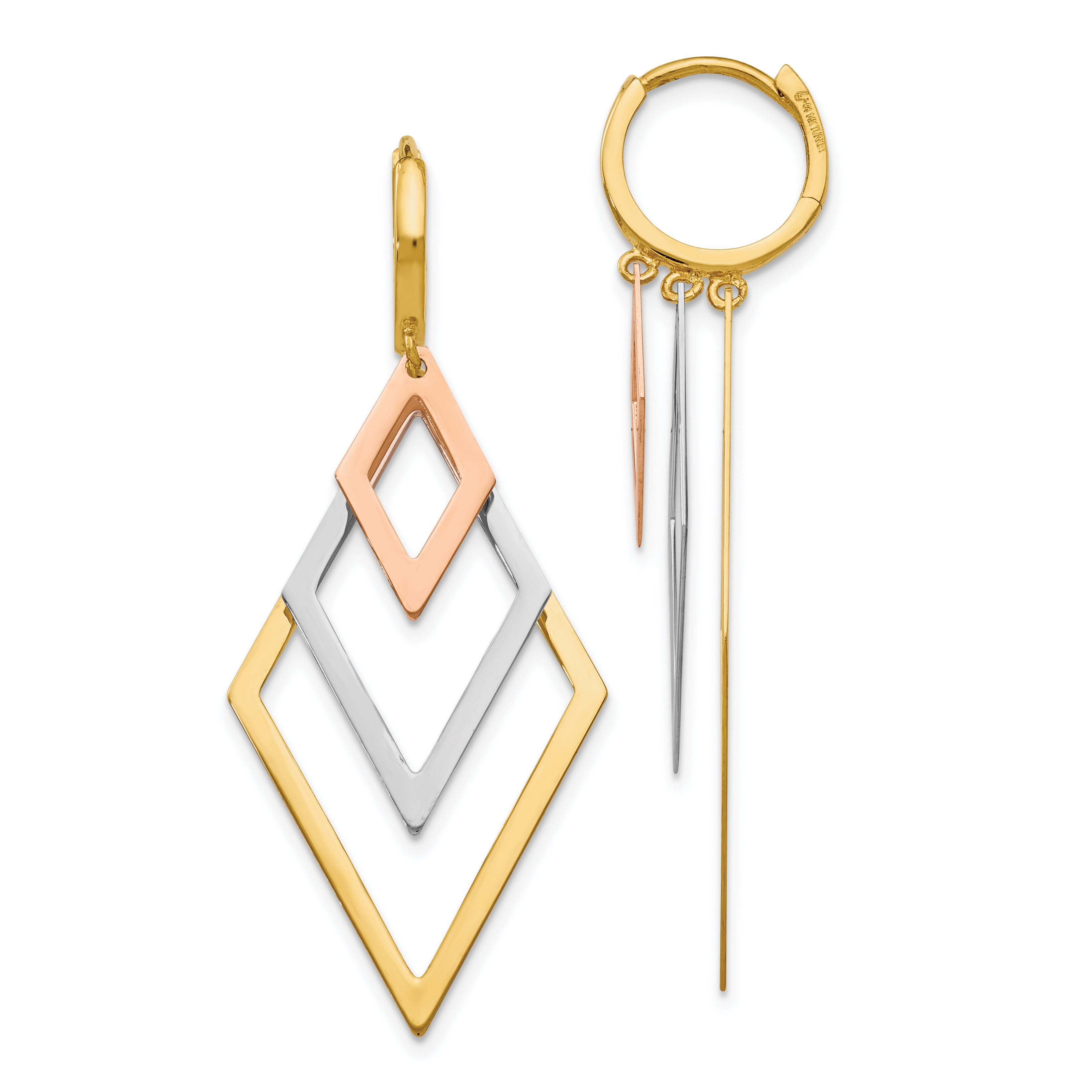 14K Tri-Color Dangle Hoop Earrings Main image