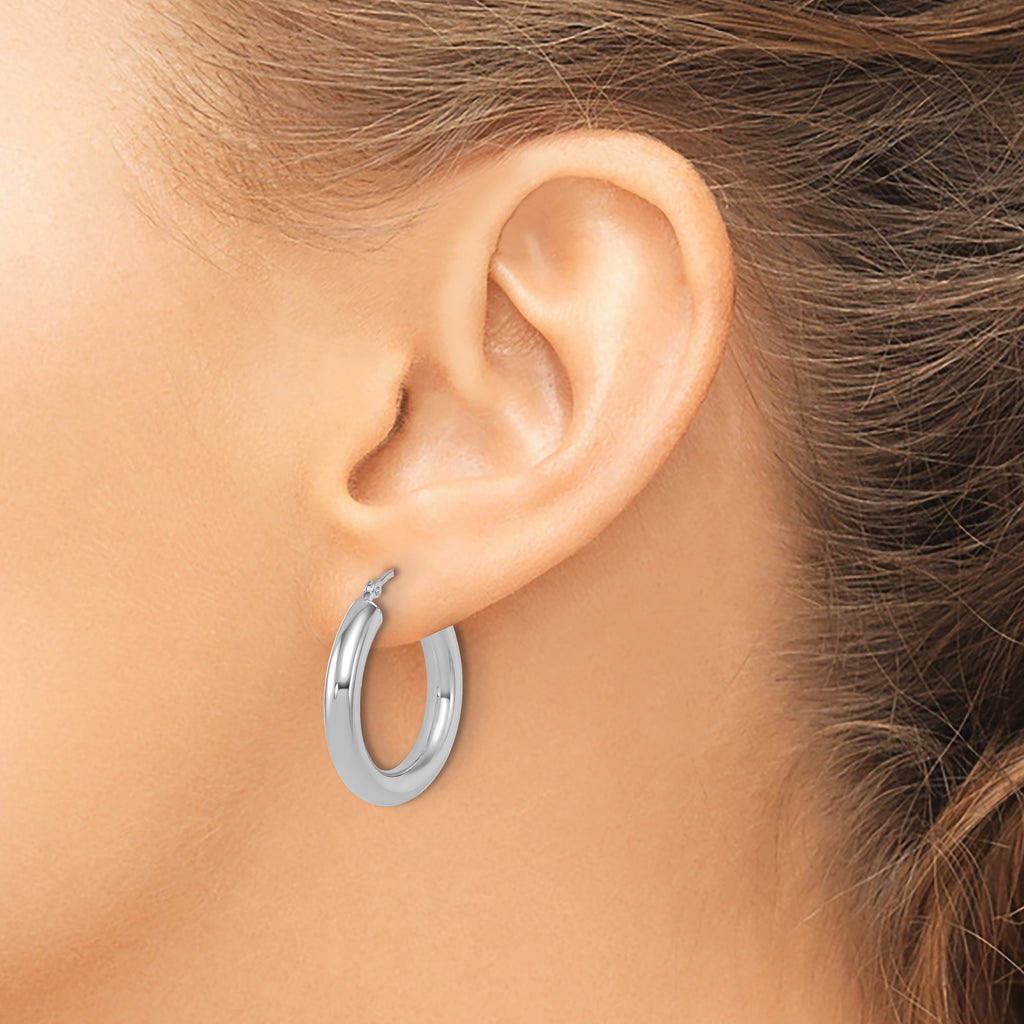 14K White Gold Polished Lightweight Hoop Earrings