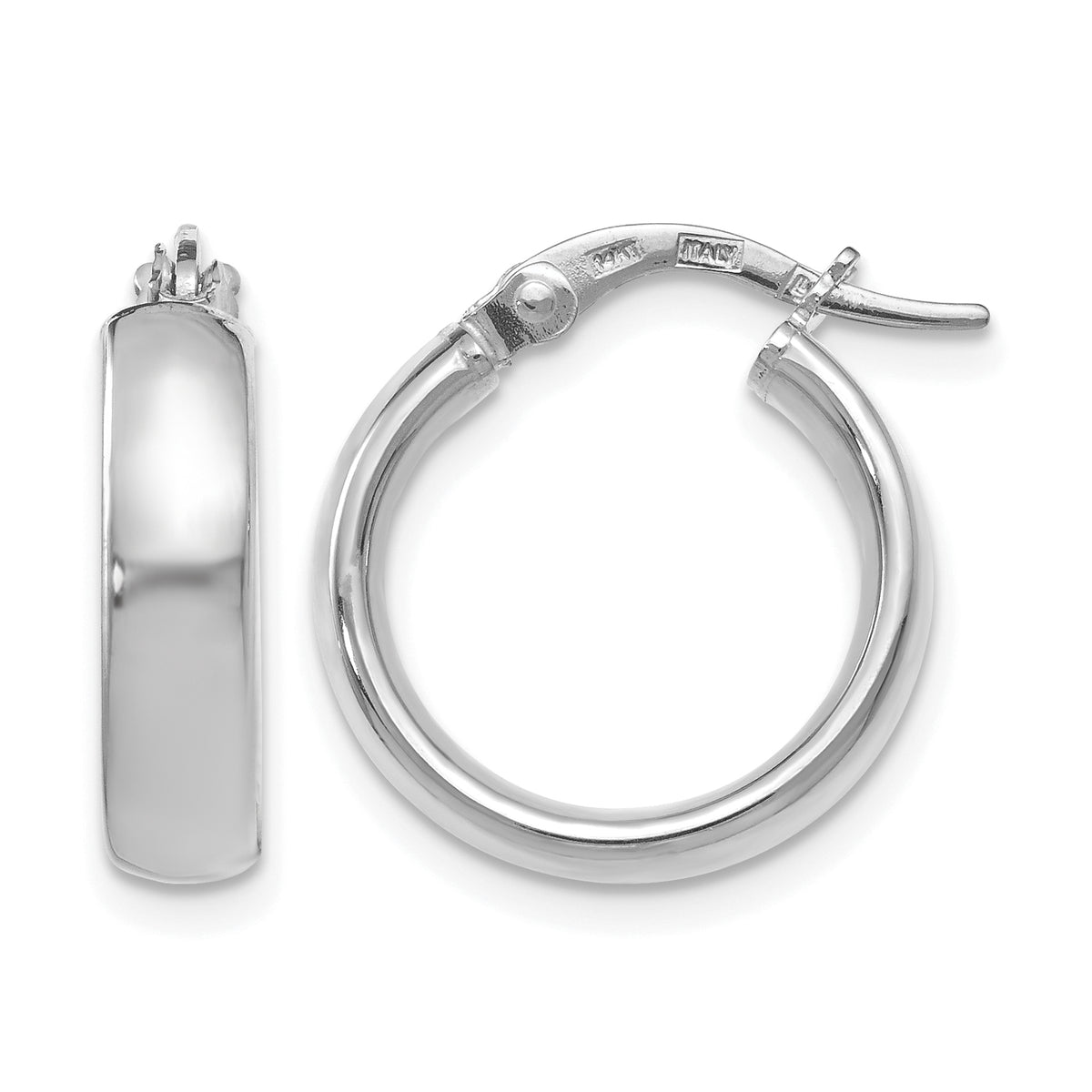 14K with White Rhodium Plating Polished Hoop Earrings Main image