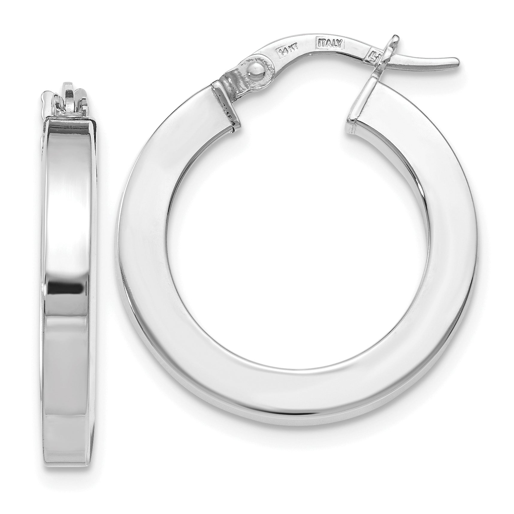 14K with White Rhodium Plating Polished Hoop Earrings Main image