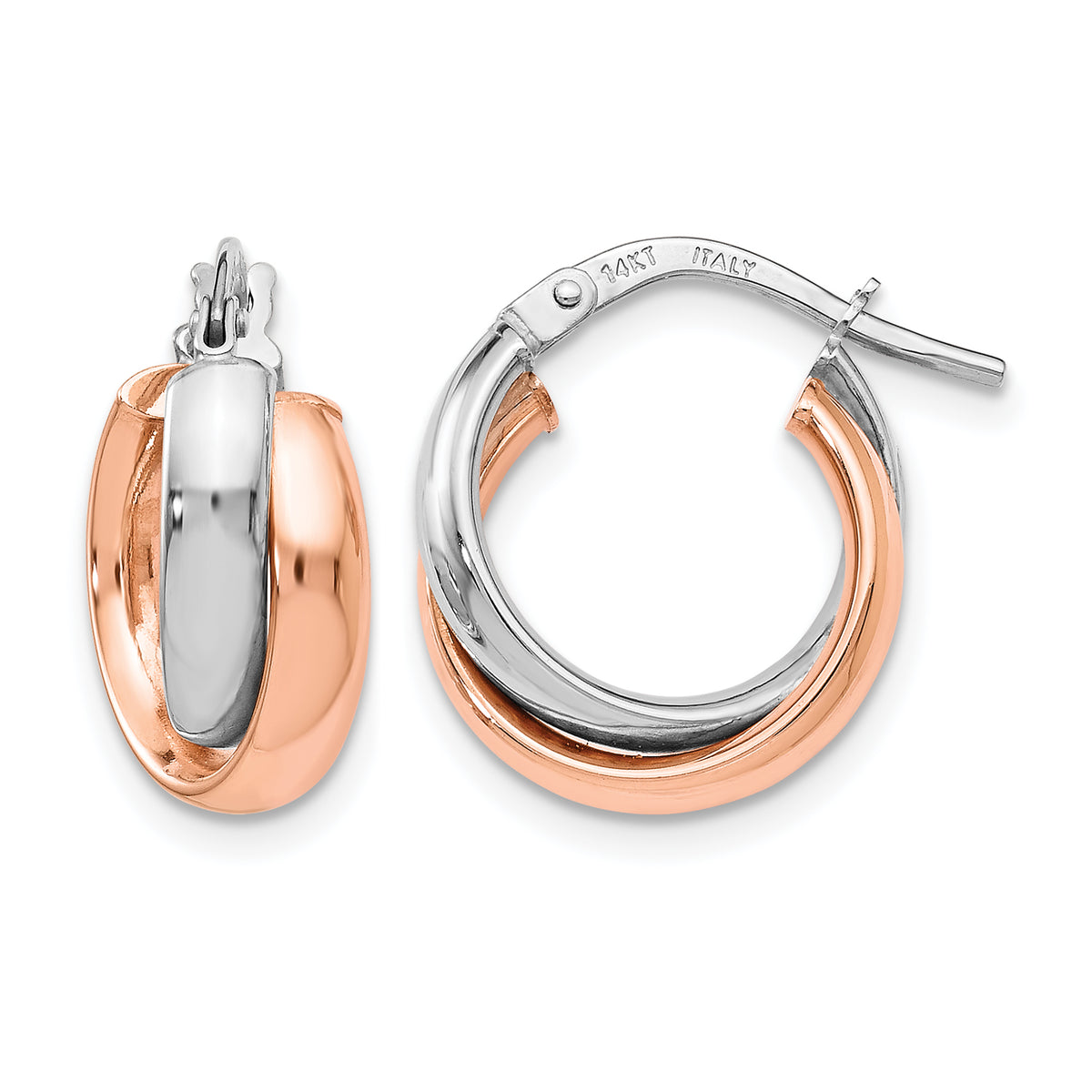 14K White Gold Rose-plated Polished Hoop Earrings Main image