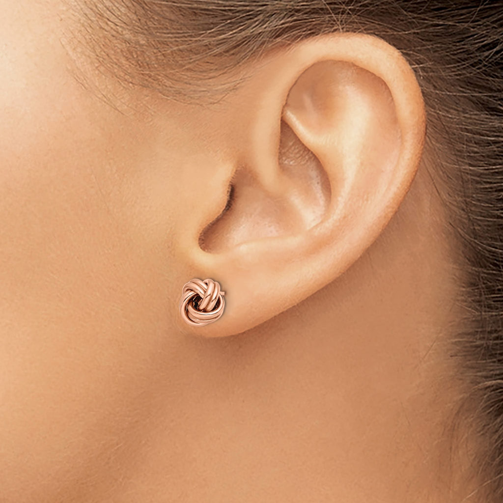 Love Knot Stud Earrings in Rose Gold-Plated 14K Gold, 9mm - Sophia Jewelers