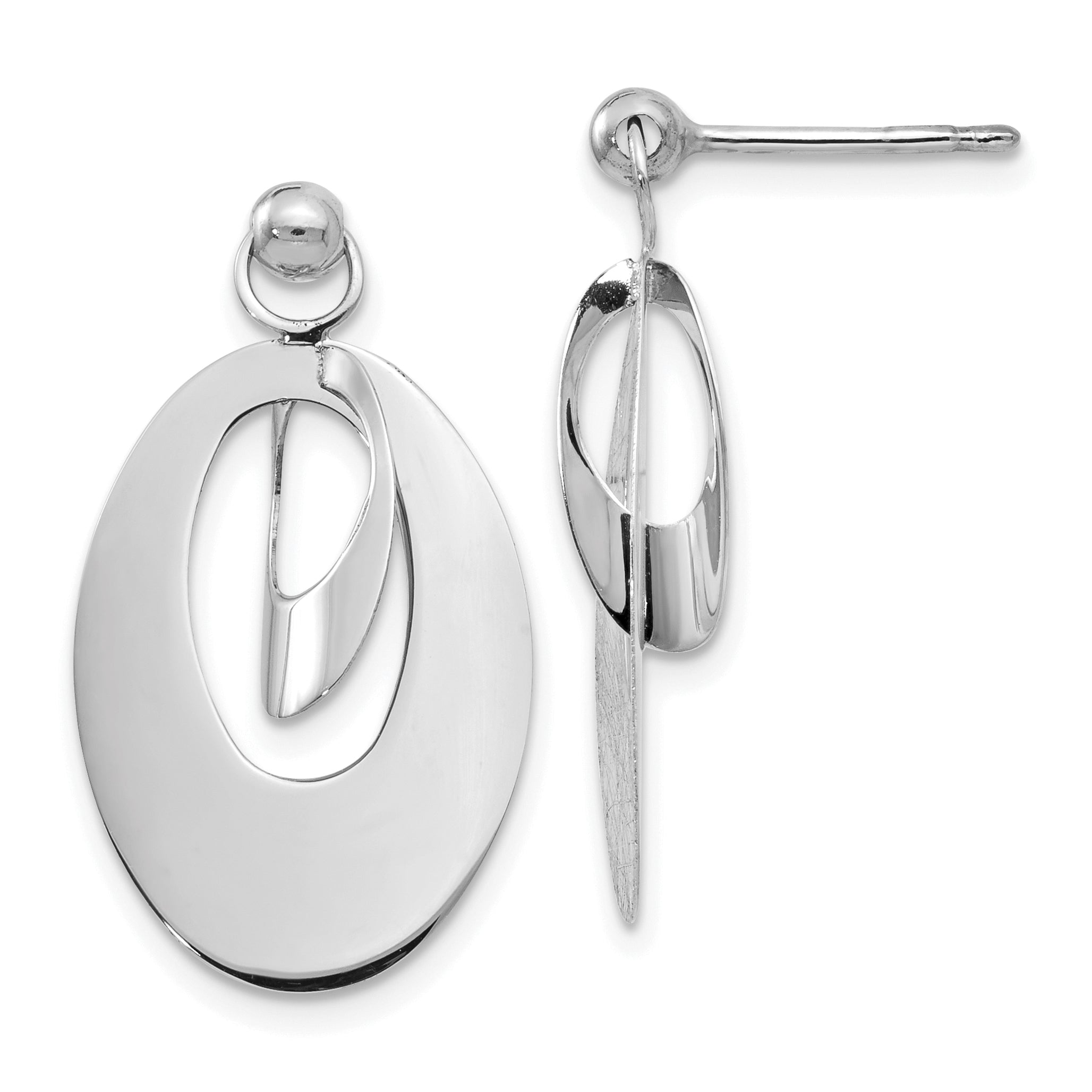 14K White Gold Pol and Scratch Finish Oval Reversible Post Earring