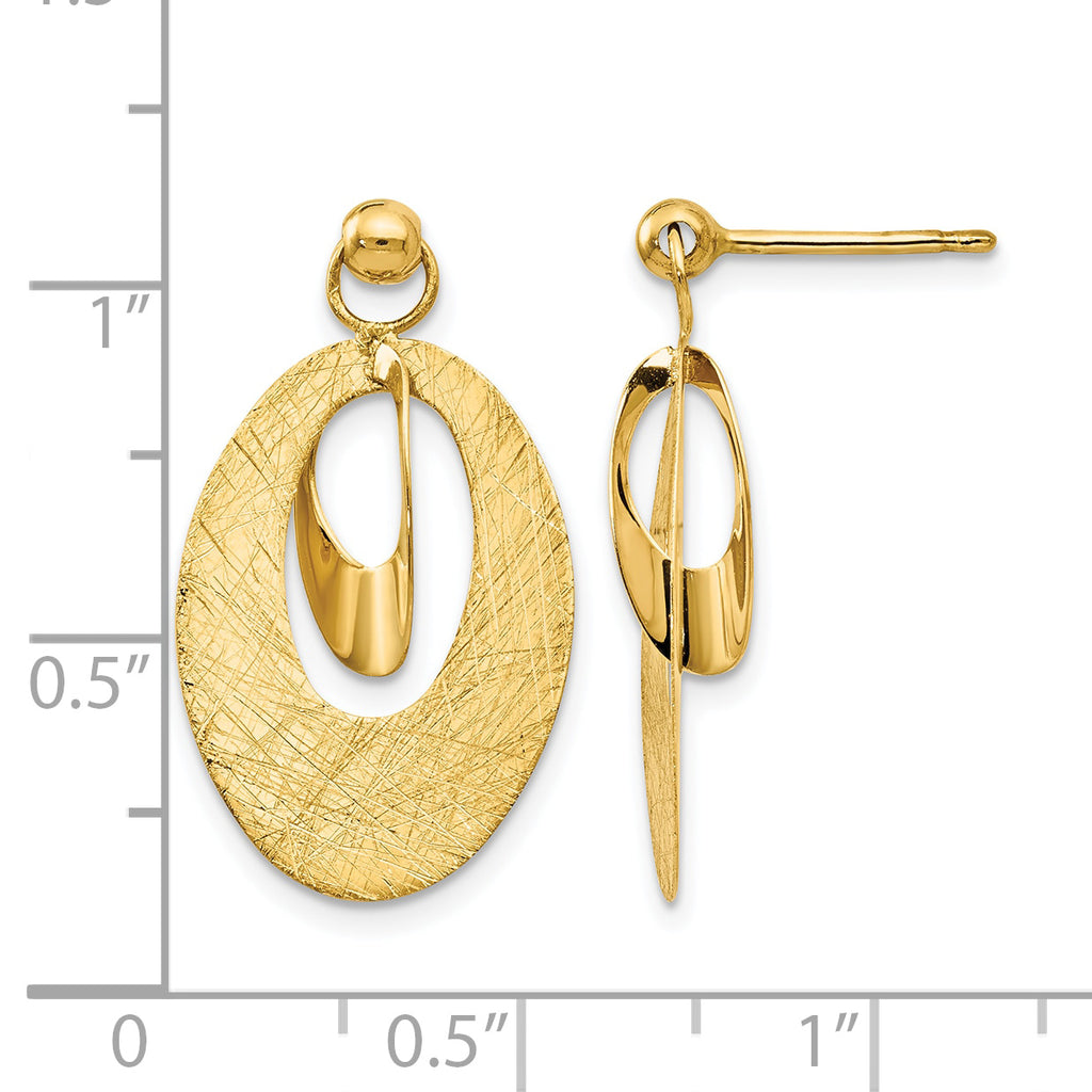 14K Polished and Scratch Finish Oval Post Earrings
