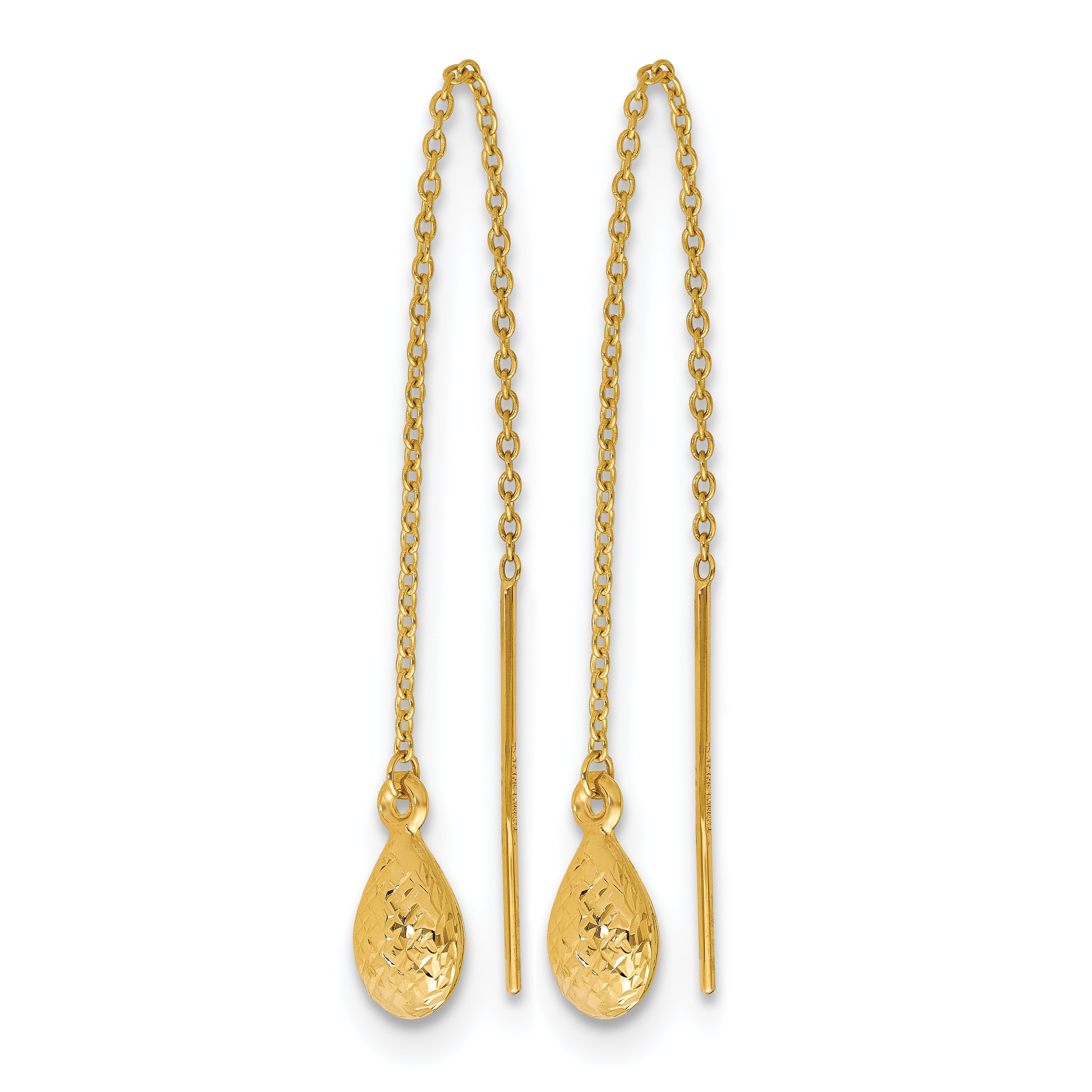 Diamond-Cut Teardrop Threader Earrings in 14K Yellow Gold Secondary image