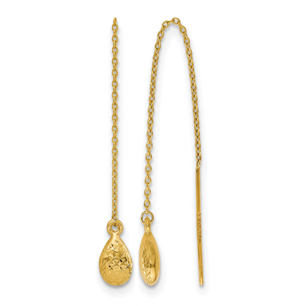 14K Polished and Textured Tear Drop Threader Earrings Main image