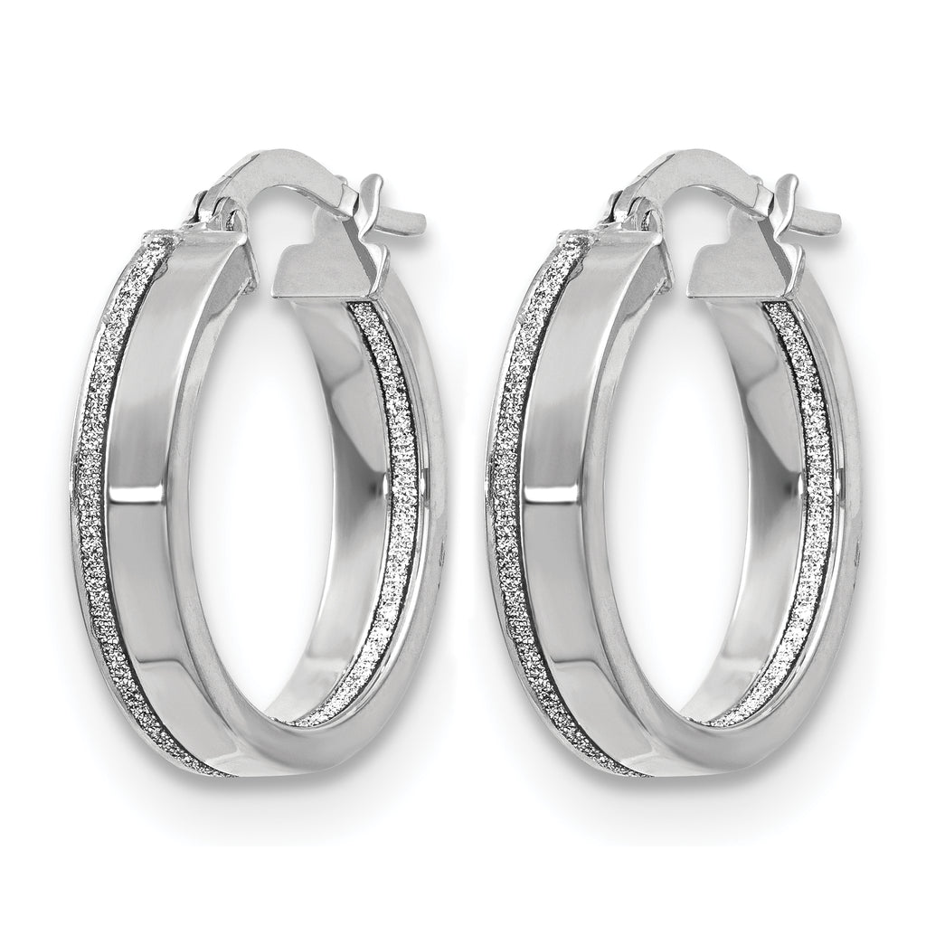 14K White Gold Polished Glimmer Infused Hoop Earrings