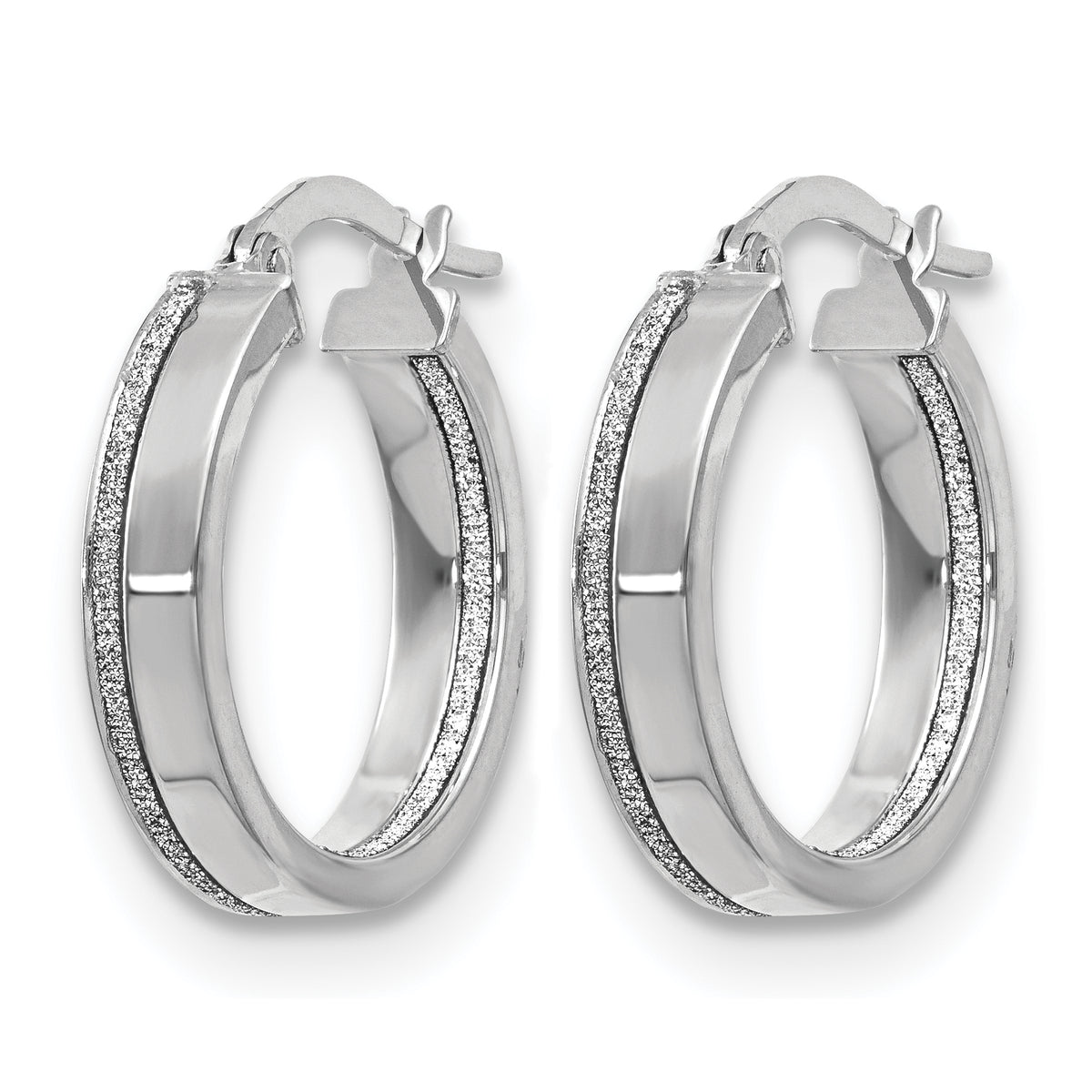 14K White Gold Polished Glimmer Infused Hoop Earrings