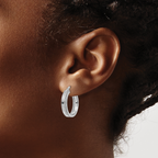 14K White Gold Polished Glimmer Infused Hoop Earrings