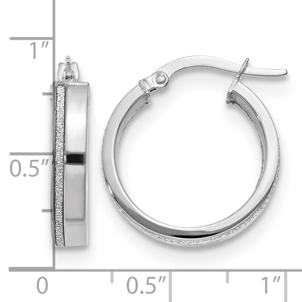14K White Gold Polished Glimmer Infused Hoop Earrings