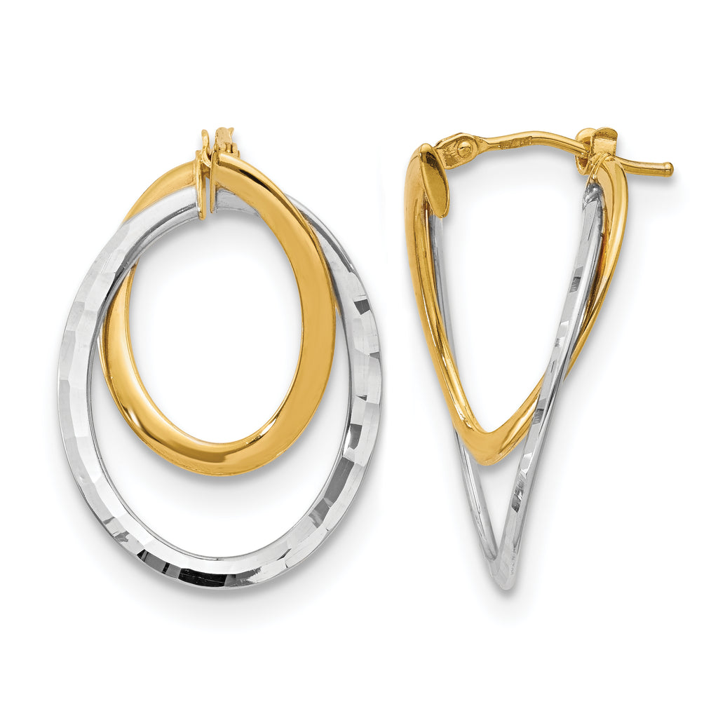 14K with White Rhodium Polished Fancy Hoop Earrings