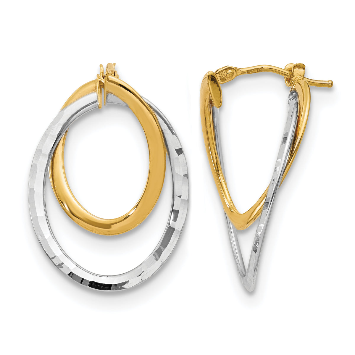14K with White Rhodium Polished Fancy Hoop Earrings