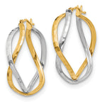 14K with Rhodium Polished Criss Cross Hoop Earrings
