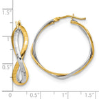 14K with Rhodium Polished Criss Cross Hoop Earrings