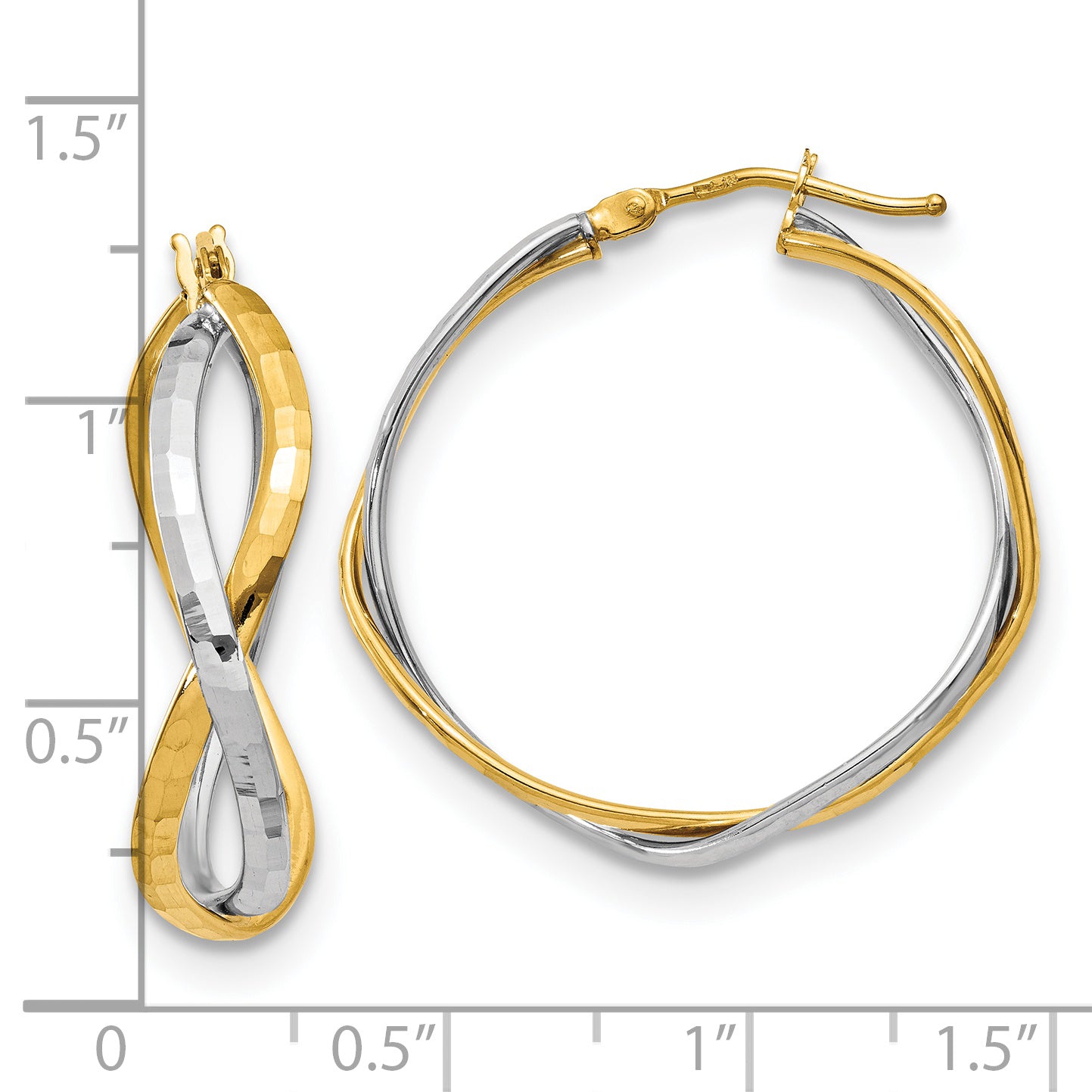 14K with Rhodium Polished Criss Cross Hoop Earrings