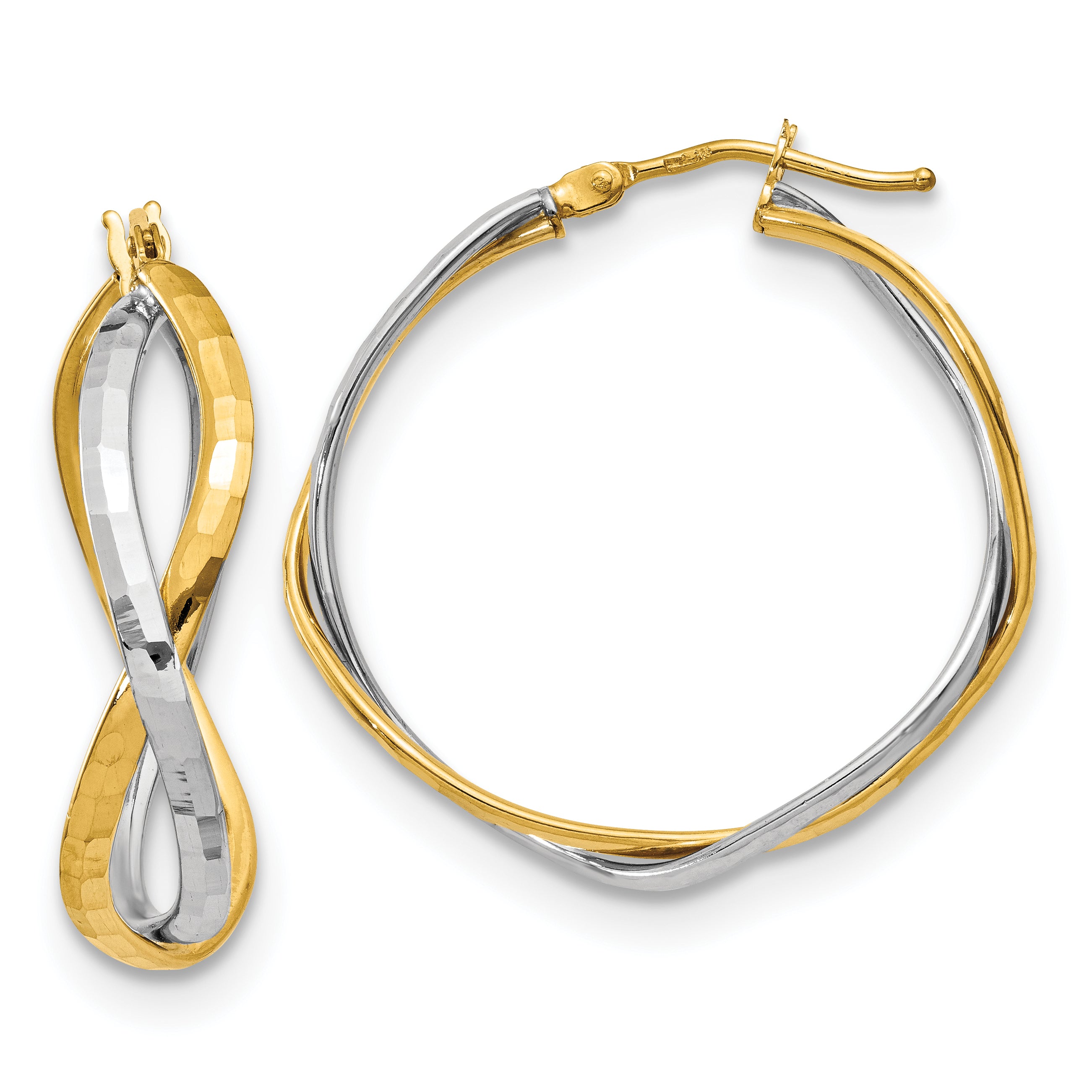 14K with Rhodium Polished Criss Cross Hoop Earrings Main image