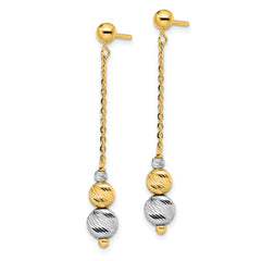 14K Two-tone Polished and Textured Dangle Earrings