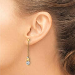 14K Two-tone Polished and Textured Dangle Earrings
