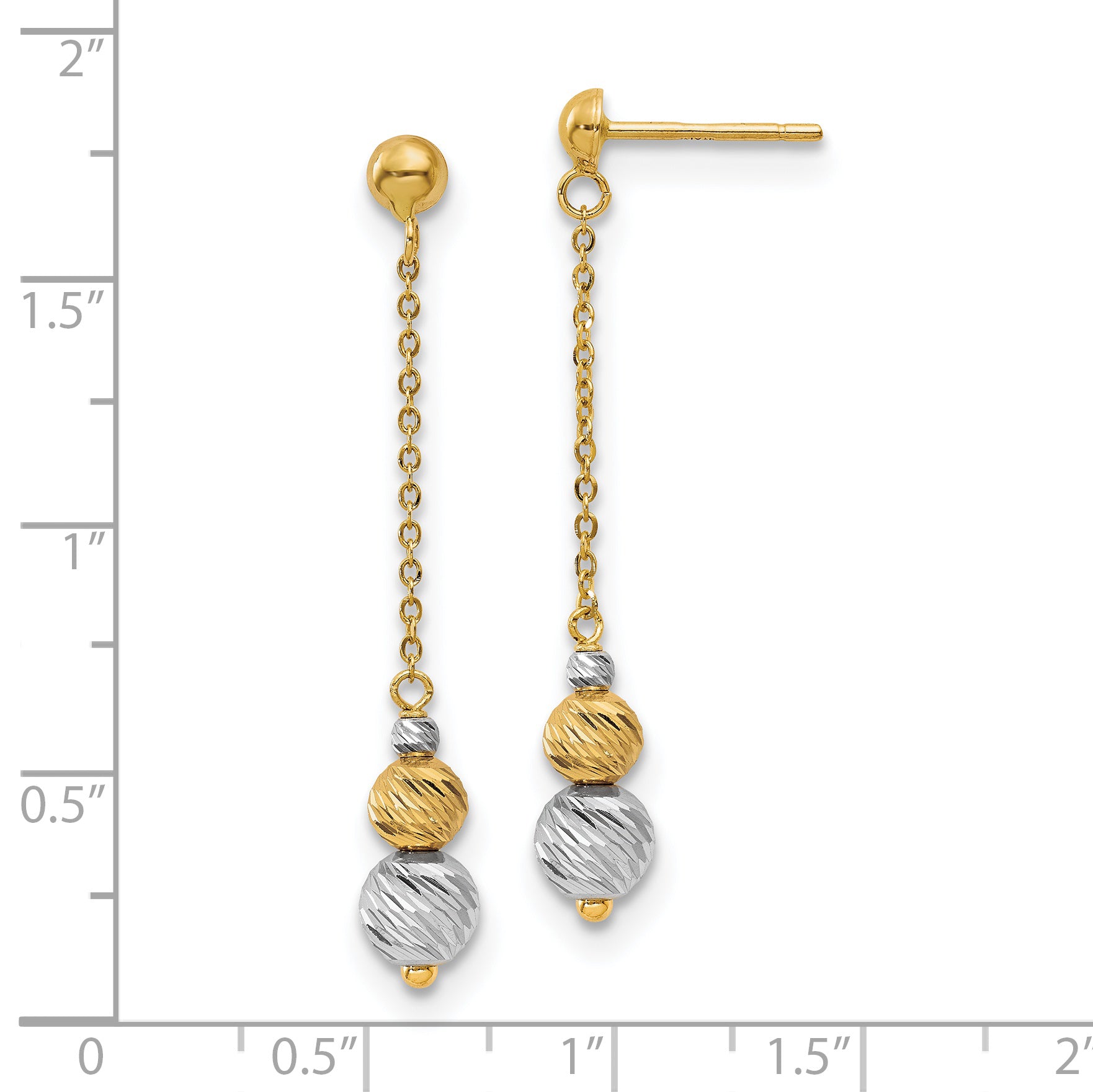 14K Two-tone Polished and Textured Dangle Earrings
