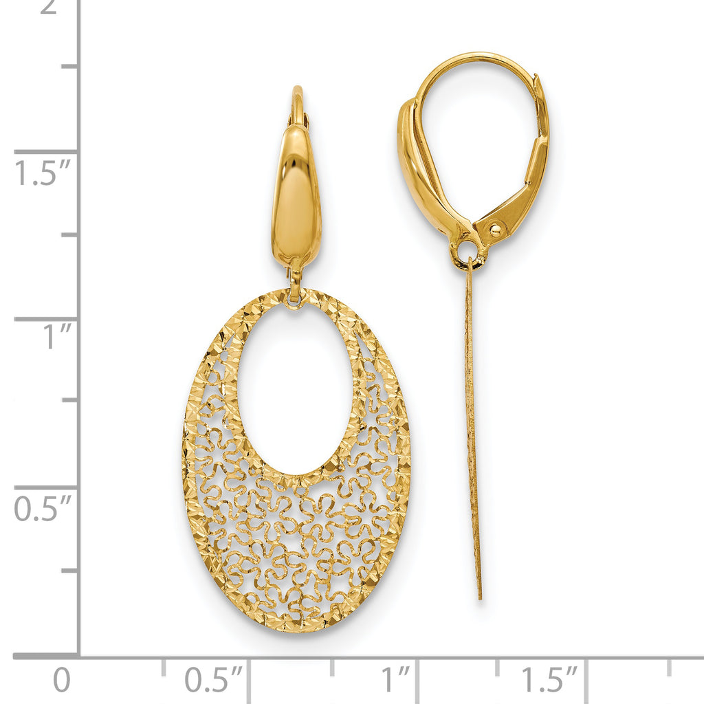 14K Polished and Textured Floral Leverback Earrings