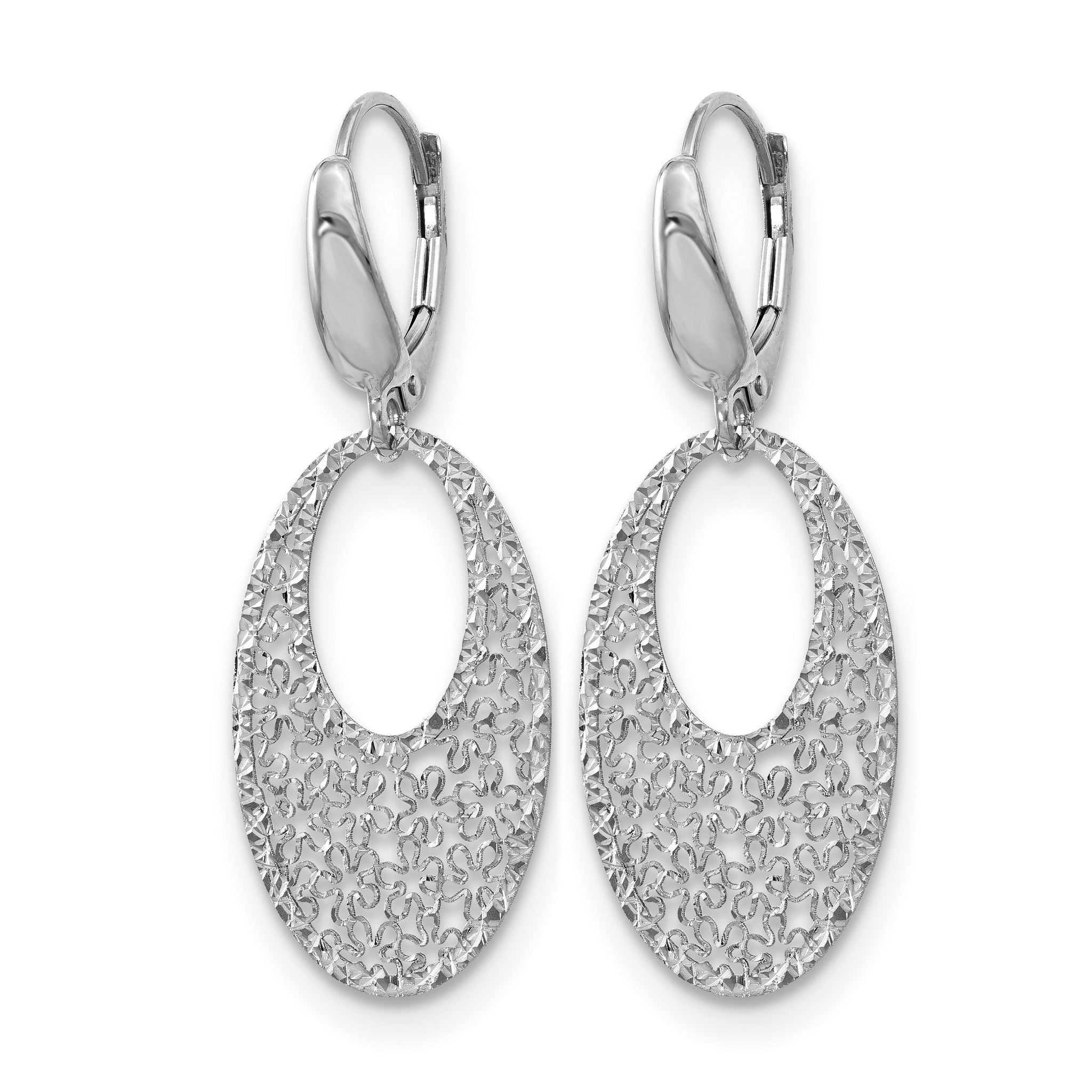 Floral Leverback Earrings in 14K White Gold, Textured Secondary image