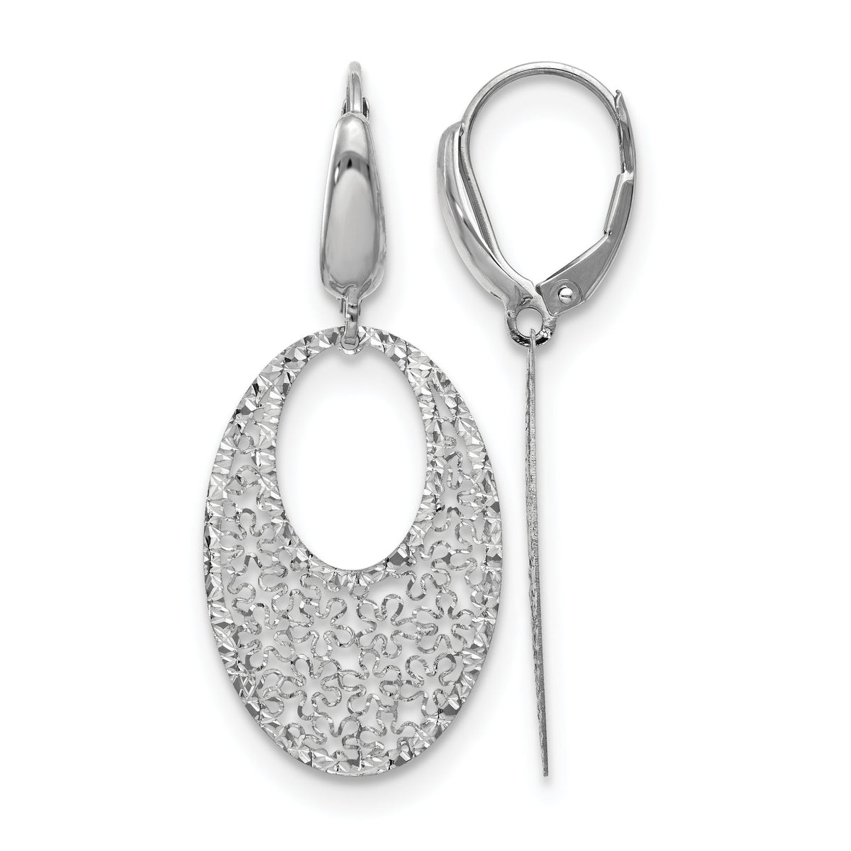 Floral Leverback Earrings in 14K White Gold, Textured - Sophia Jewelers Main image