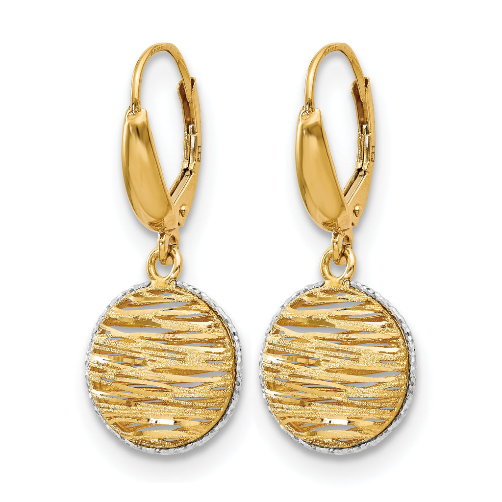 14K w/Rhodium Polished D/C Hollow Earrings