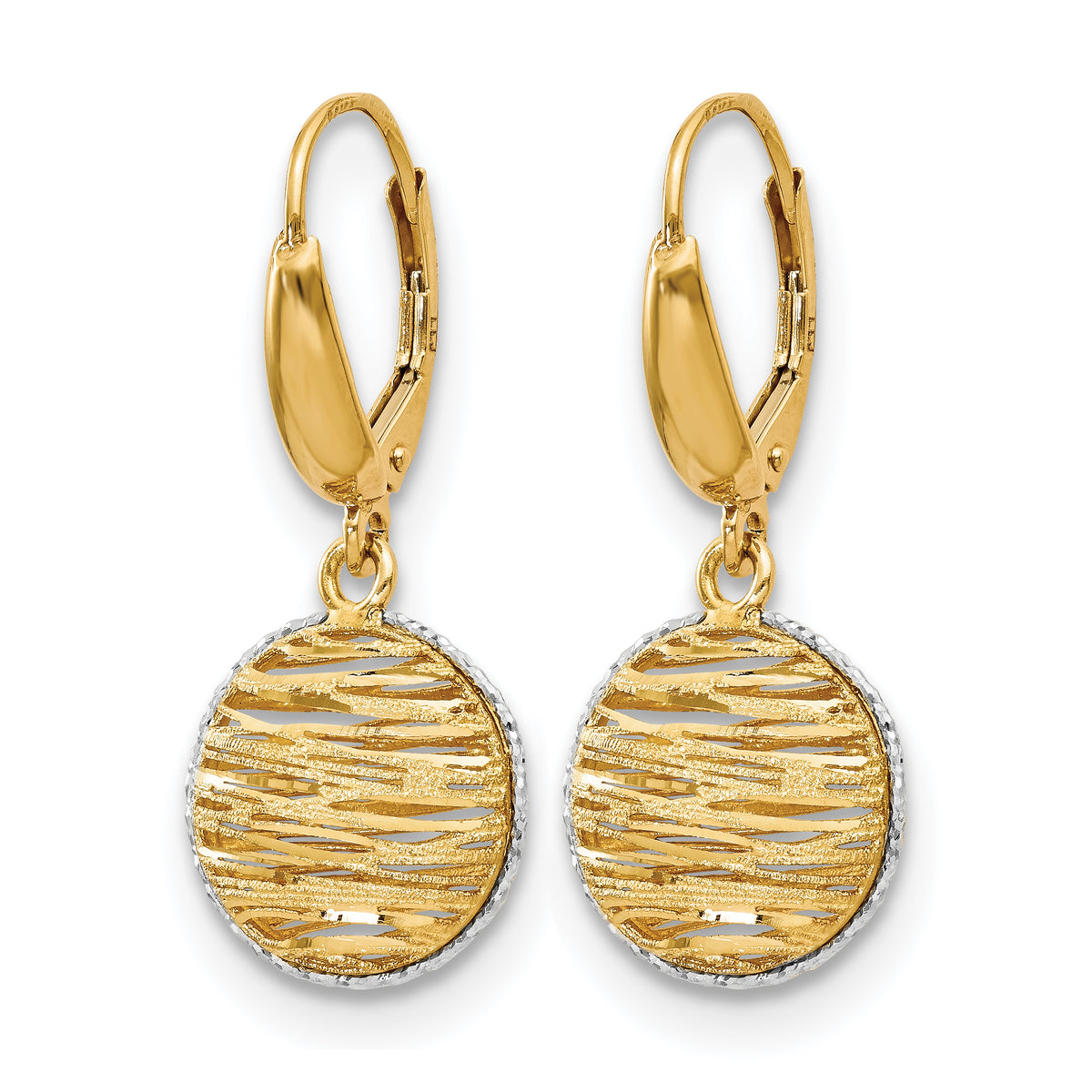 14K w/Rhodium Polished D/C Hollow Earrings