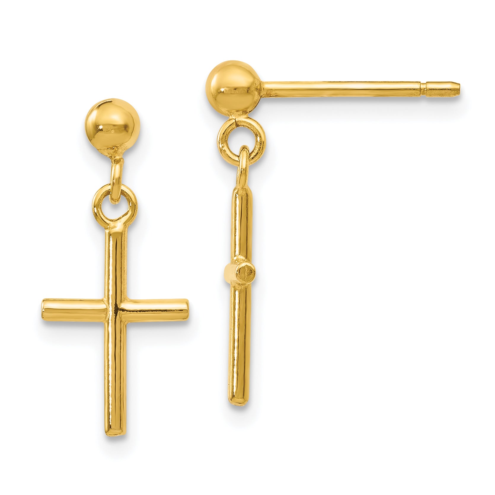 14K Polished Cross Post Drop Earrings Main image
