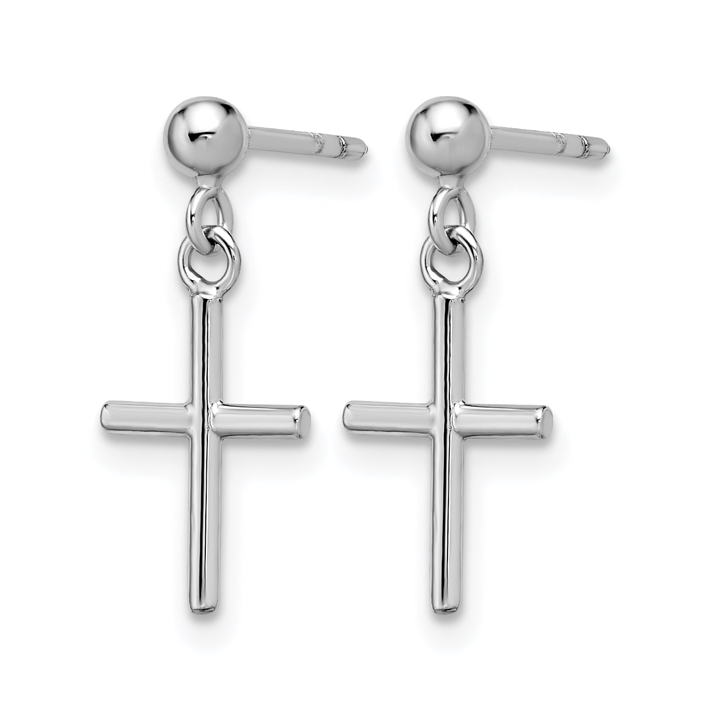 Rhodium-Plated Cross Drop Earrings in 14K White Gold Secondary image
